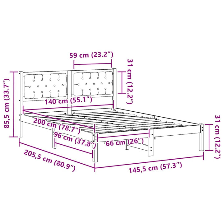 Sengestel med hovedgærde Gråbrun 140 x 200 cm Massiv fyrretræ