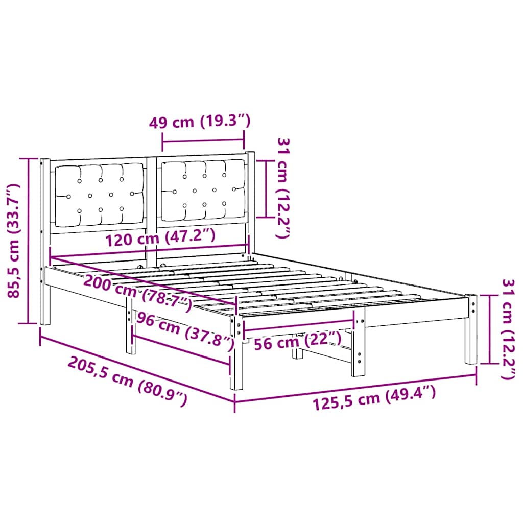 Sengestel med hovedgærde Sort 120 x 200 cm Massiv fyrretræ