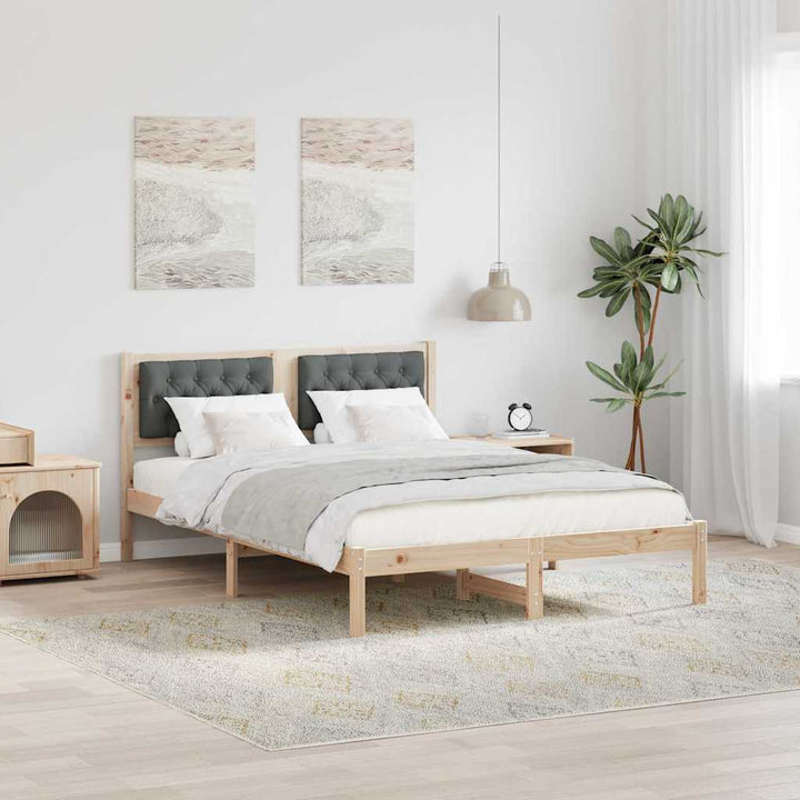 Sengestel med hovedgærde Mørkegrå 140 x 190 cm Massiv fyrretræ