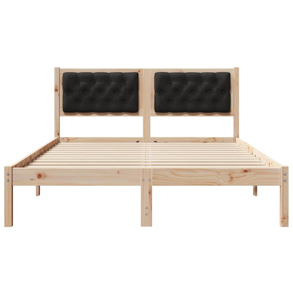 Sengestel med hovedgærde Sort 140 x 190 cm Massiv fyrretræ