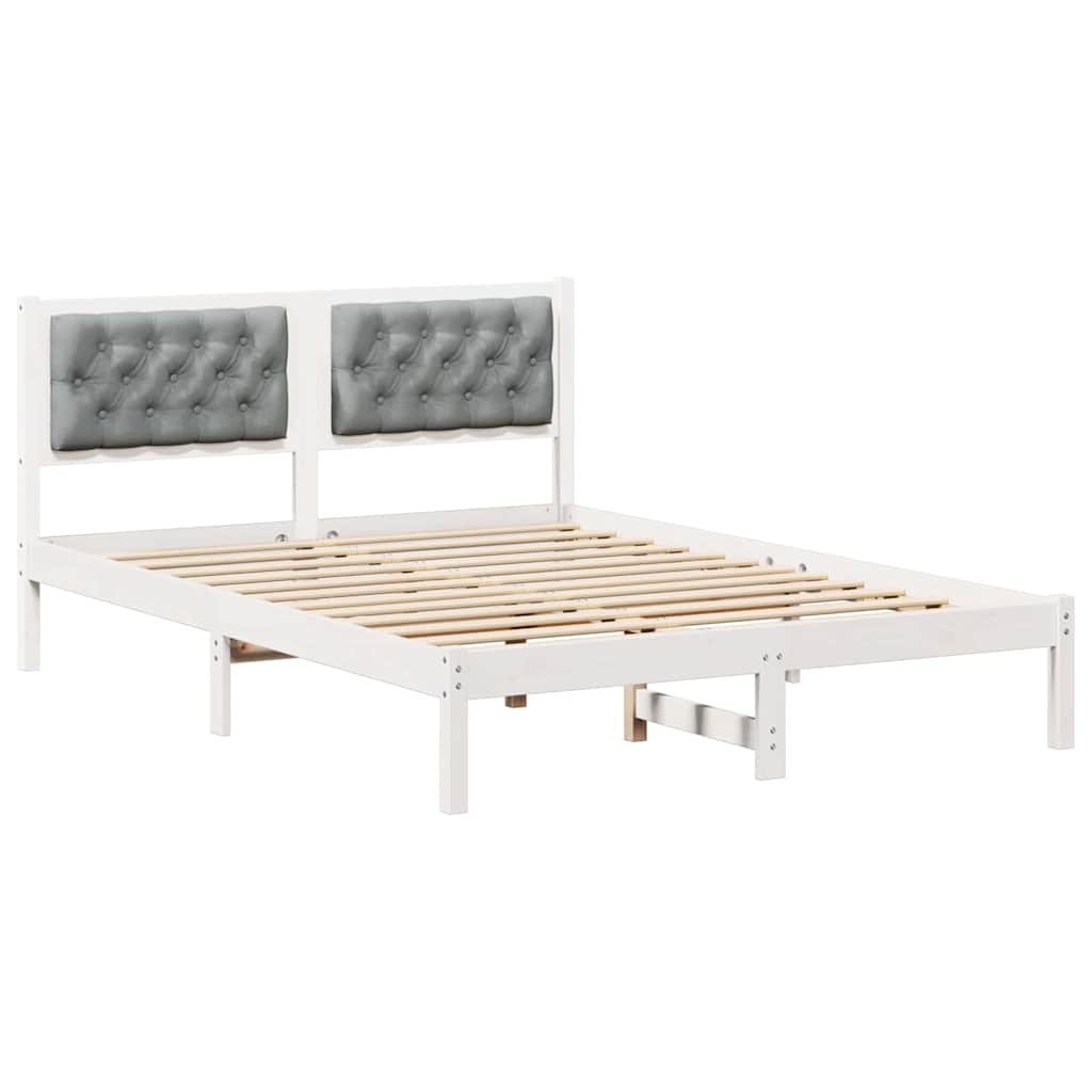 Sengestel med hovedgærde Lysegrå 140 x 190 cm Massiv fyrretræ