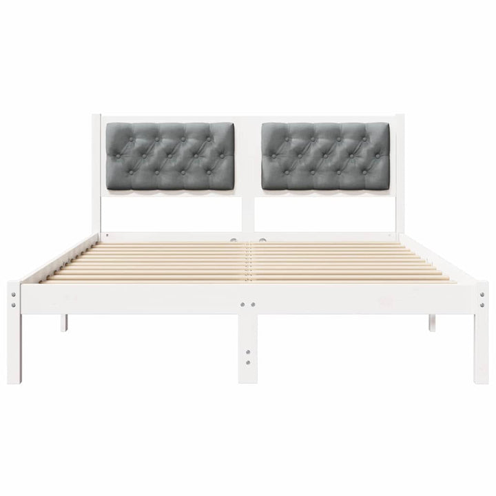 Sengestel med hovedgærde Lysegrå 140 x 190 cm Massiv fyrretræ