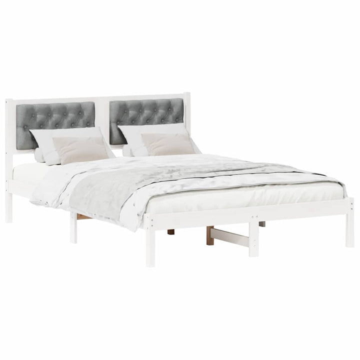 Sengestel med hovedgærde Lysegrå 140 x 190 cm Massiv fyrretræ