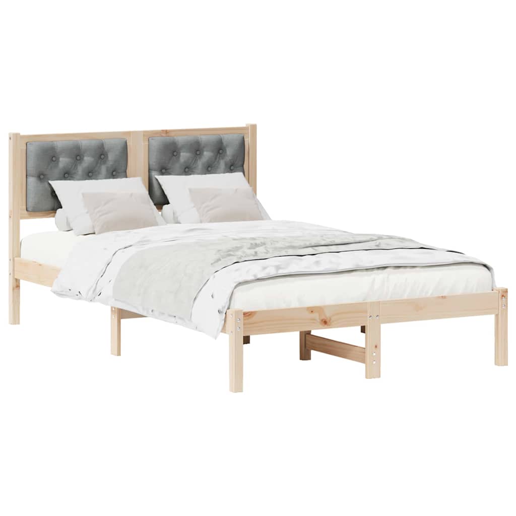 Sengestel med hovedgærde Lysegrå 135 x 190 cm Massiv fyrretræ