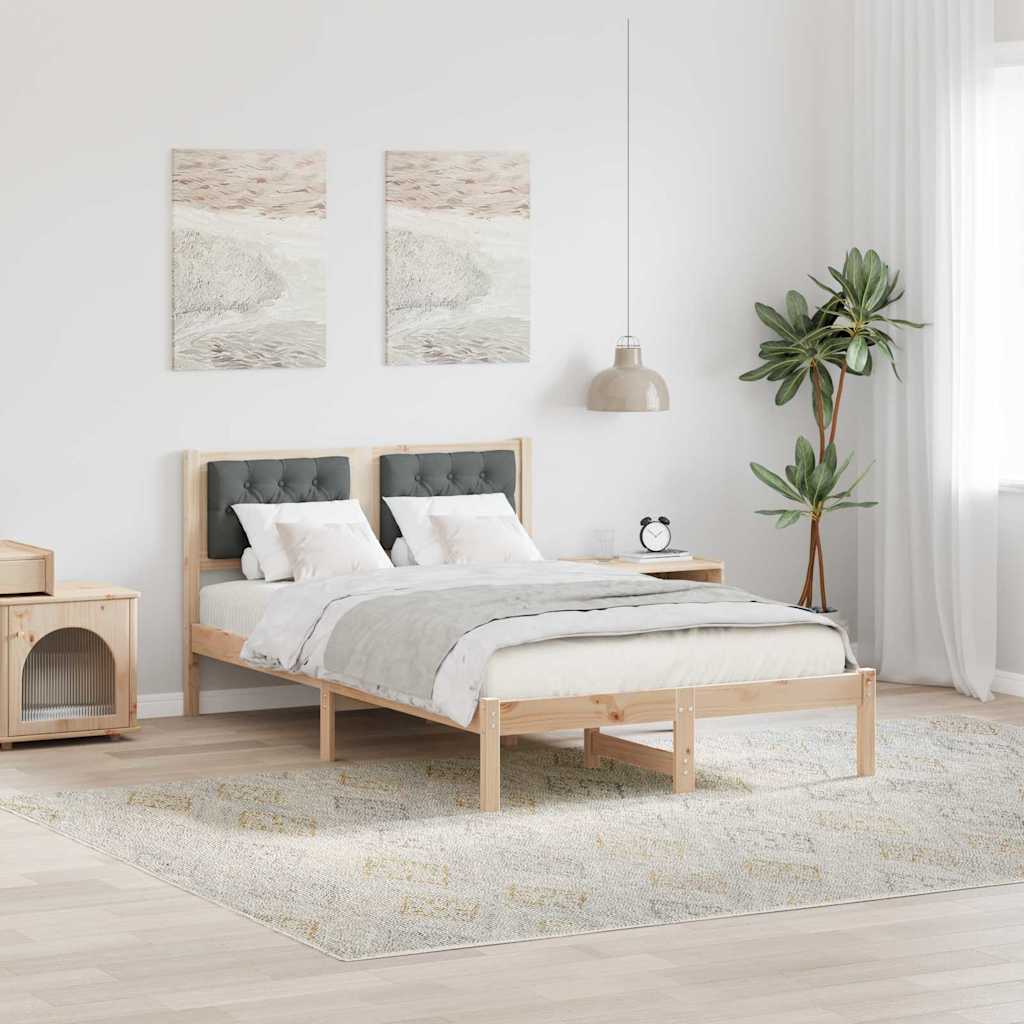 Sengestel med hovedgærde Mørkegrå 135 x 190 cm Massiv fyrretræ