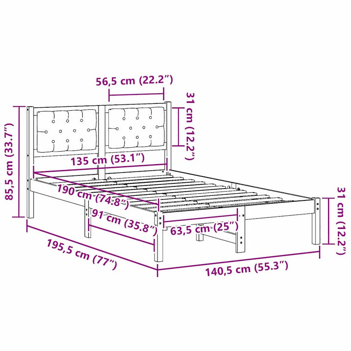 Sengestel med hovedgærde Mørkegrå 135 x 190 cm Massiv fyrretræ