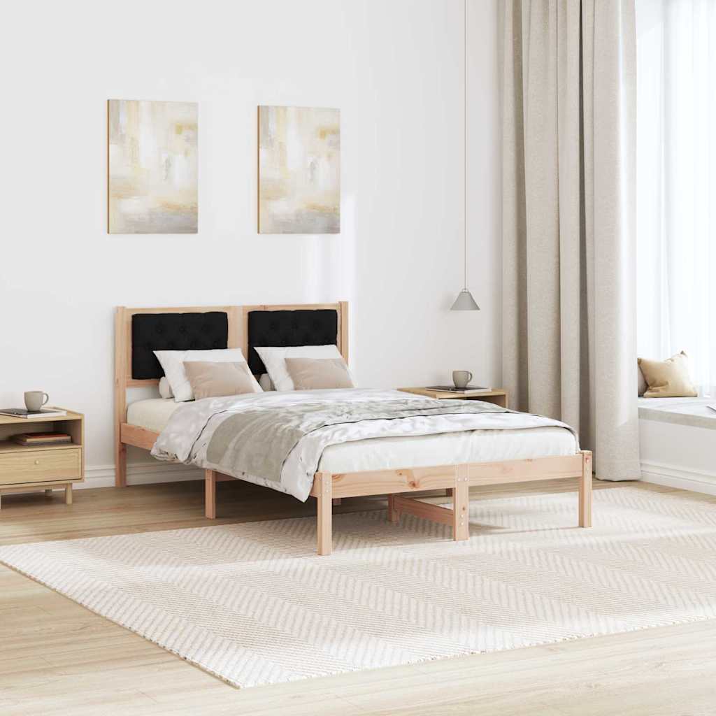 Sengestel med hovedgærde Sort 135 x 190 cm Massiv fyrretræ