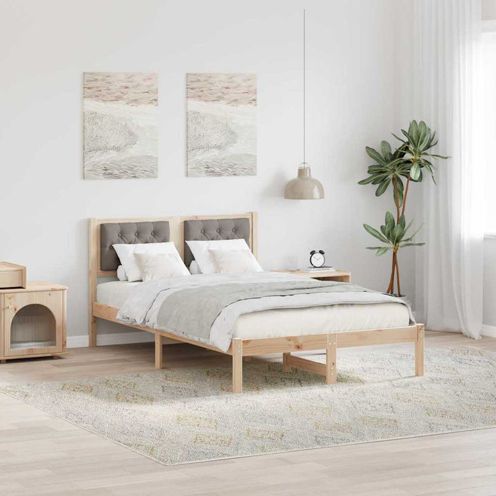 Sengestel med hovedgærde Gråbrun 135 x 190 cm Massiv fyrretræ