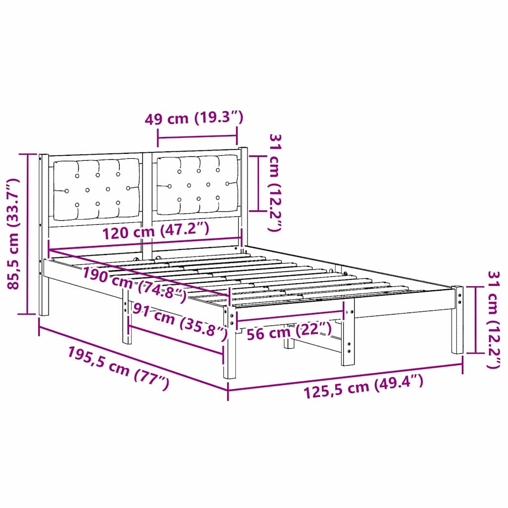 Sengestel med hovedgærde Mørkegrå 120 x 190 cm Massiv fyrretræ
