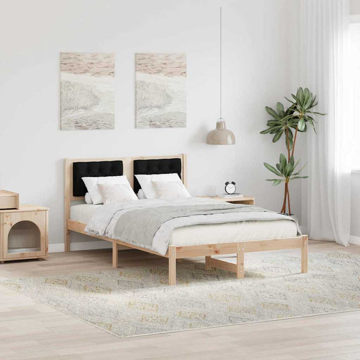 Sengestel med hovedgærde Sort 120 x 190 cm Massiv fyrretræ