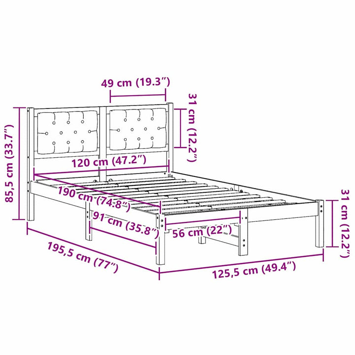 Sengestel med hovedgærde Gråbrun 120 x 190 cm Massiv fyrretræ