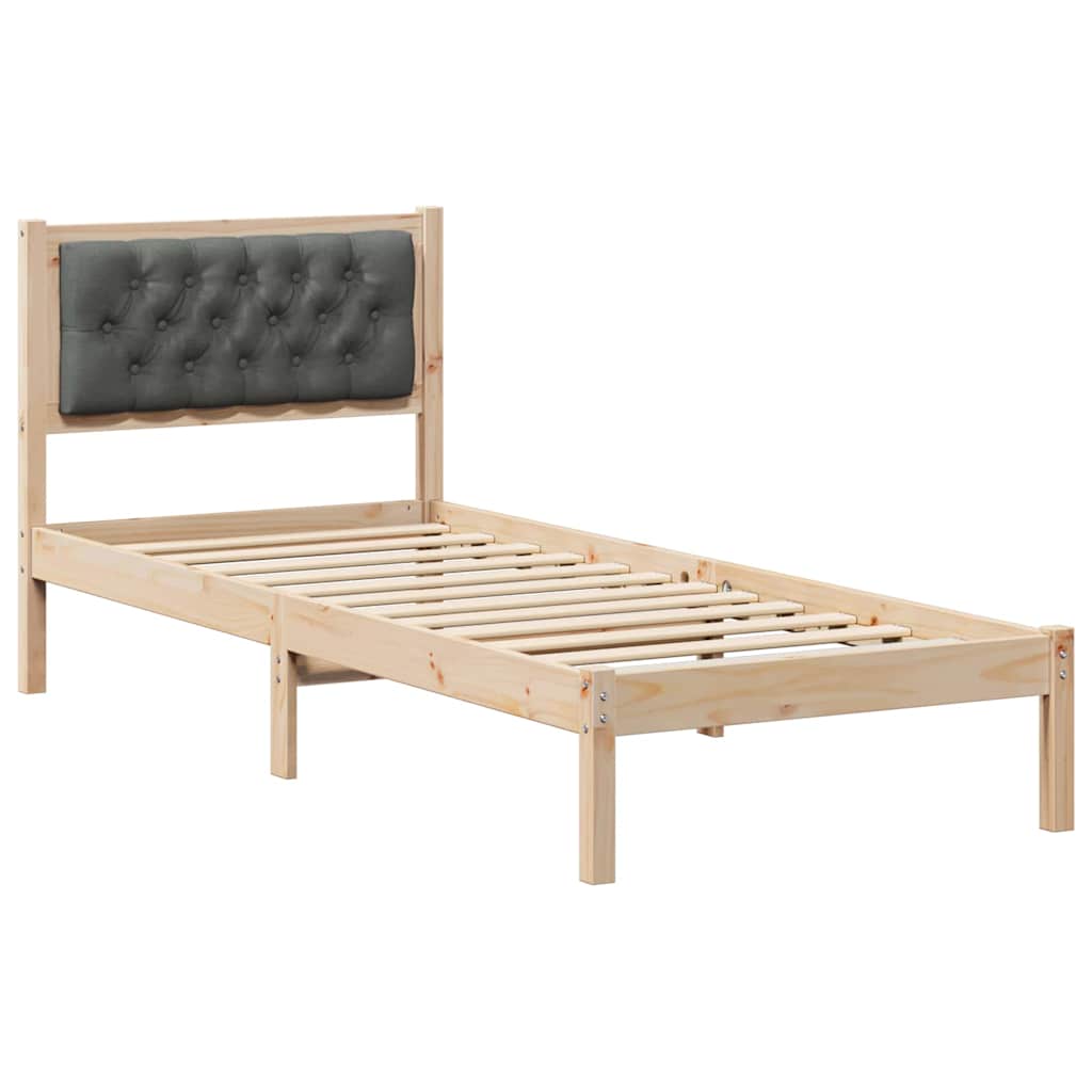 Sengestel med hovedgærde Mørkegrå 90 x 200 cm Massiv fyrretræ