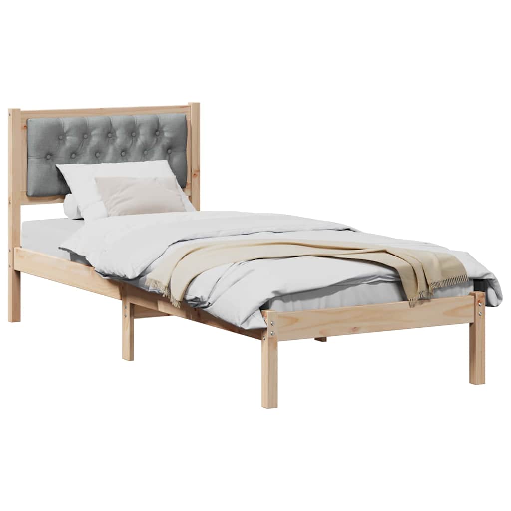Sengestel med hovedgærde Lysegrå 90 x 190 cm Massiv fyrretræ