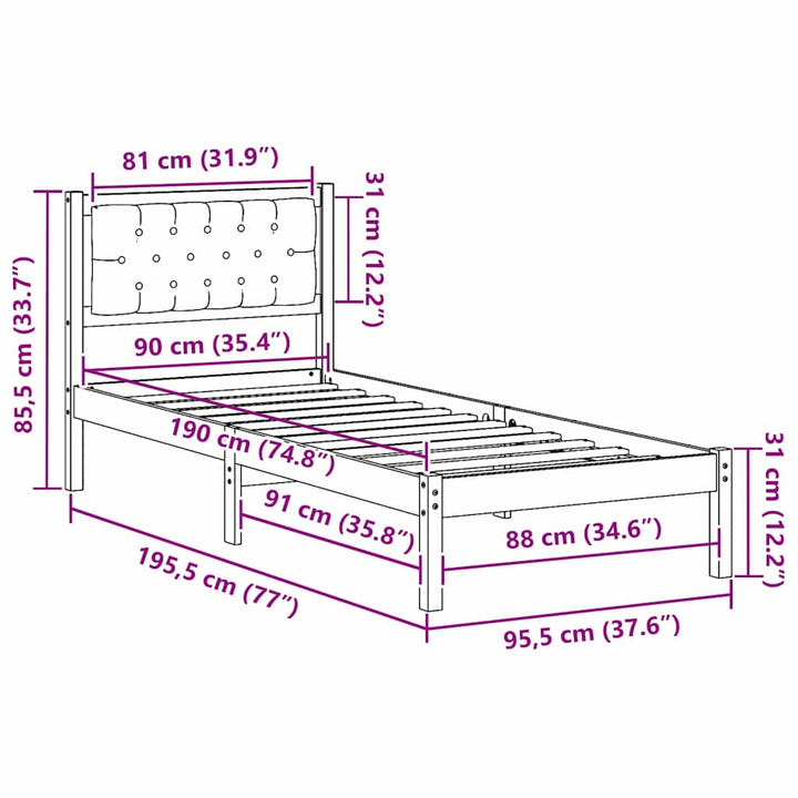 Sengestel med hovedgærde Lysegrå 90 x 190 cm Massiv fyrretræ
