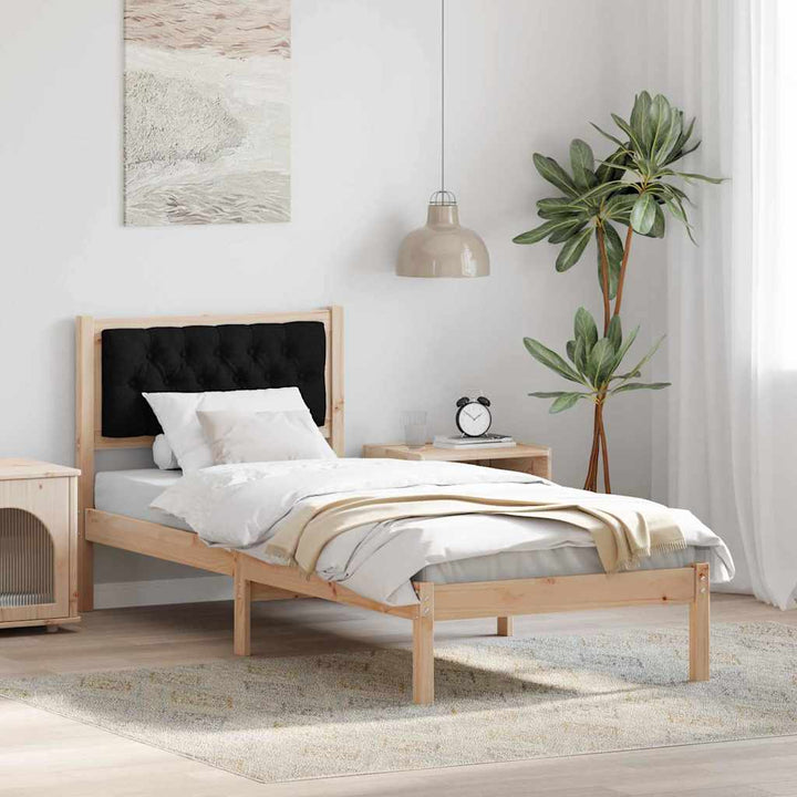 Sengestel med hovedgærde Sort 75 x 190 cm Massiv fyrretræ