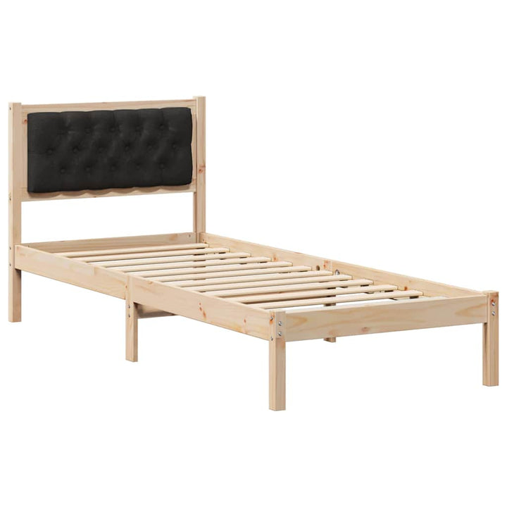 Sengestel med hovedgærde Sort 75 x 190 cm Massiv fyrretræ