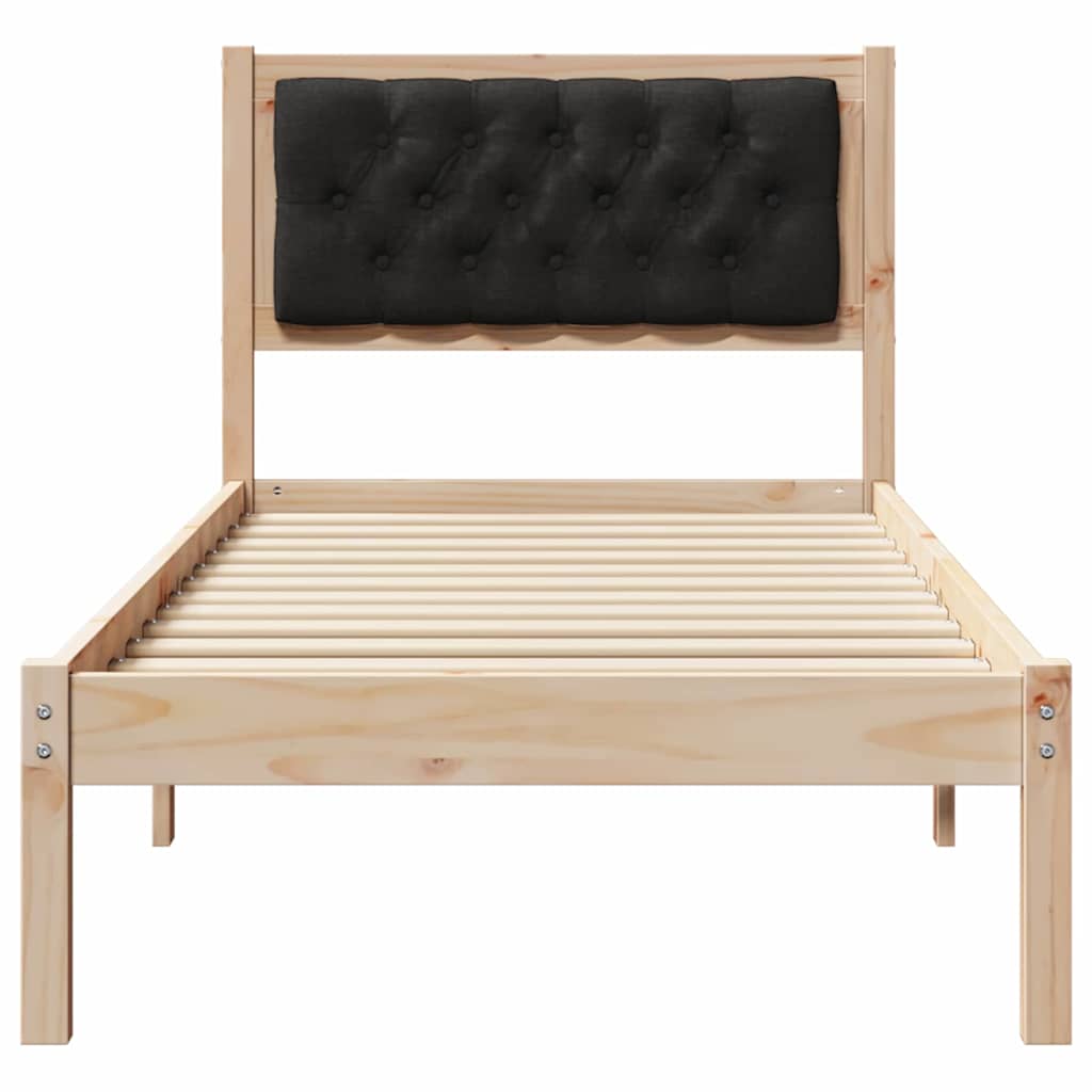 Sengestel med hovedgærde Sort 75 x 190 cm Massiv fyrretræ