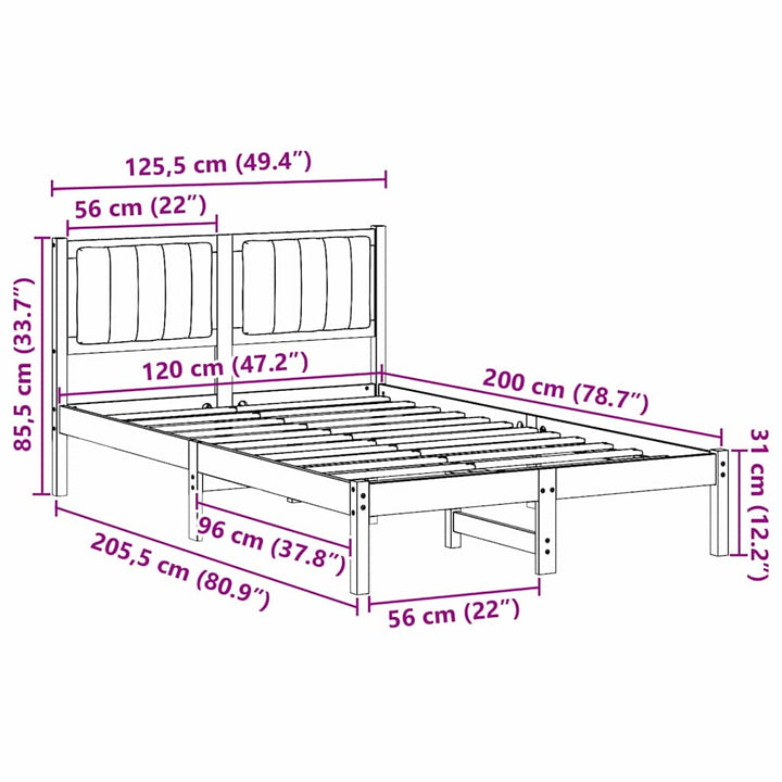 Sengestel med Polstret Hovedgavl Sort 120 x 200 cm