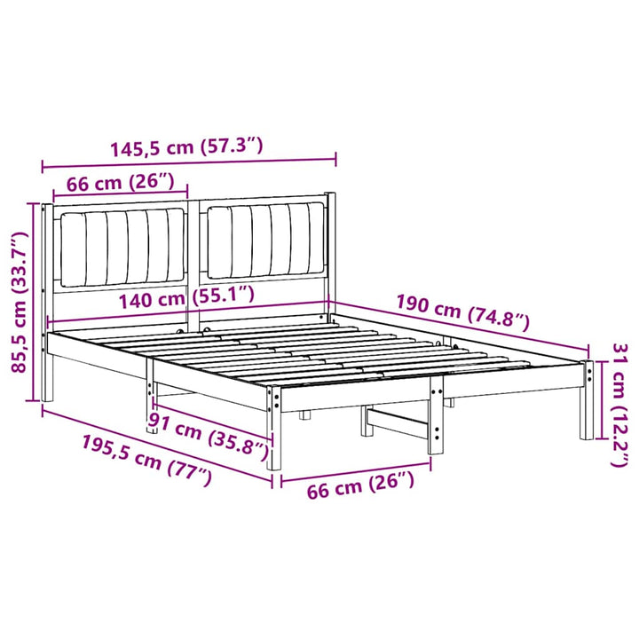 Sengestel med Polstret Hovedgavl Sort 140 x 190 cm