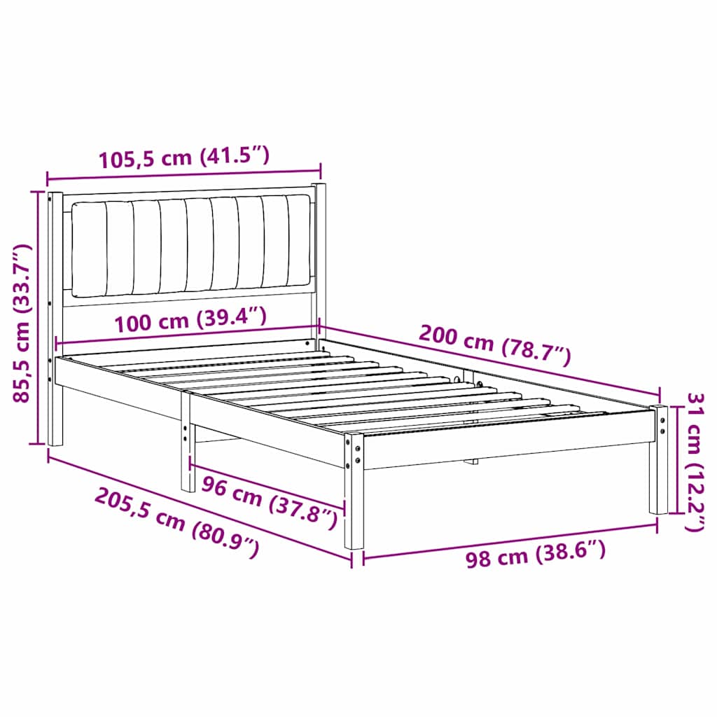 Sengestel med Polstret Hovedgavl Mørkegrå 100 x 200 cm