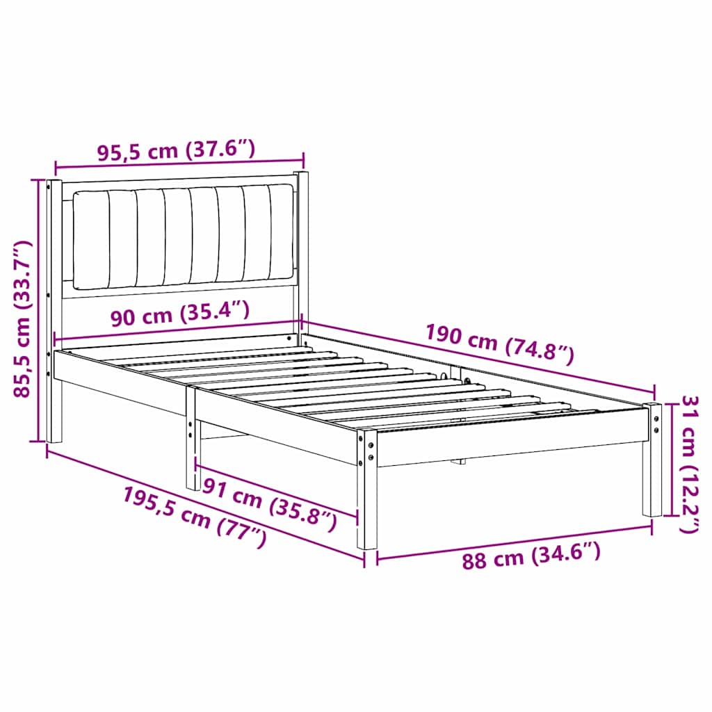Sengestel med Polstret Hovedgavl Sort 90 x 190 cm
