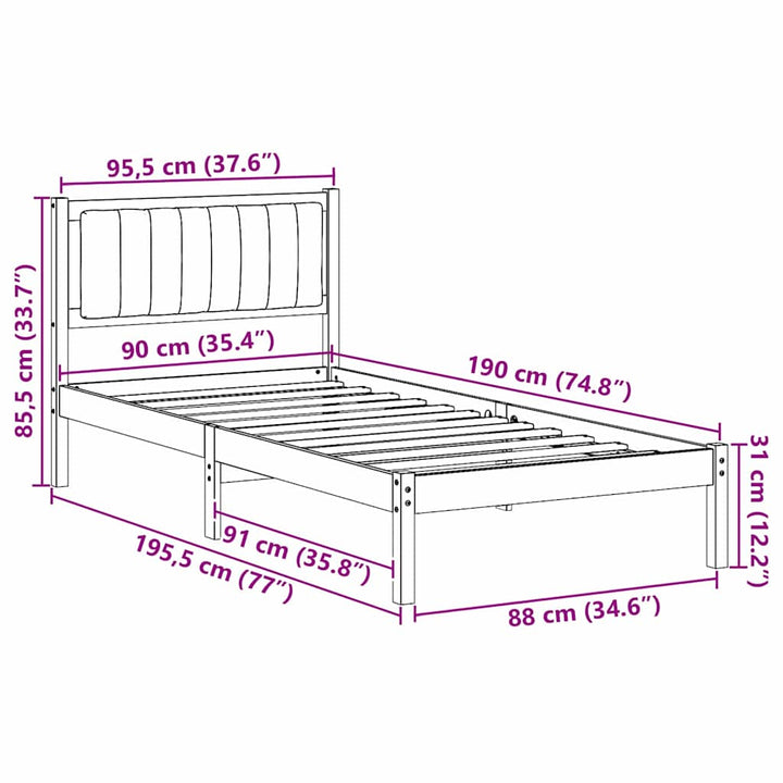 Sengestel med Polstret Hovedgavl Sort 90 x 190 cm
