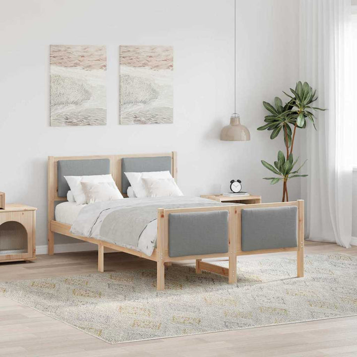 Sengestel med hovedgærde Lysegrå 120 x 190 cm Stof