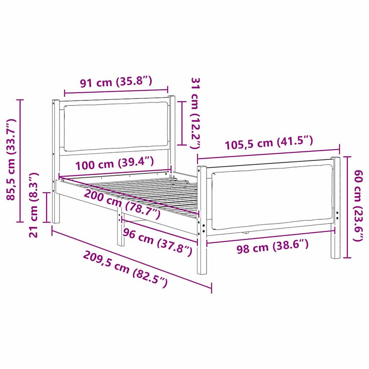 Sengestel med hovedgærde Lysegrå 100 x 200 cm Stof