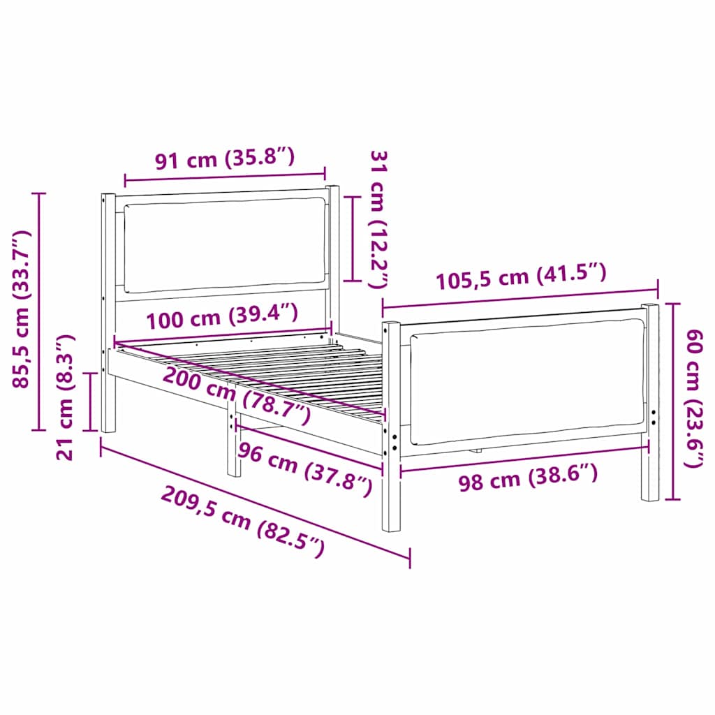 Sengestel med hovedgærde Sort 100 x 200 cm Stof