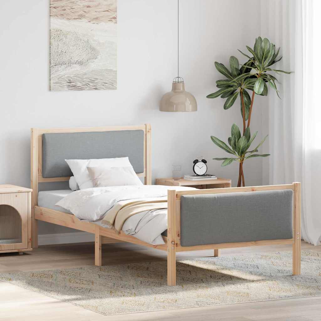 Sengestel med hovedgærde Lysegrå 90 x 200 cm Stof