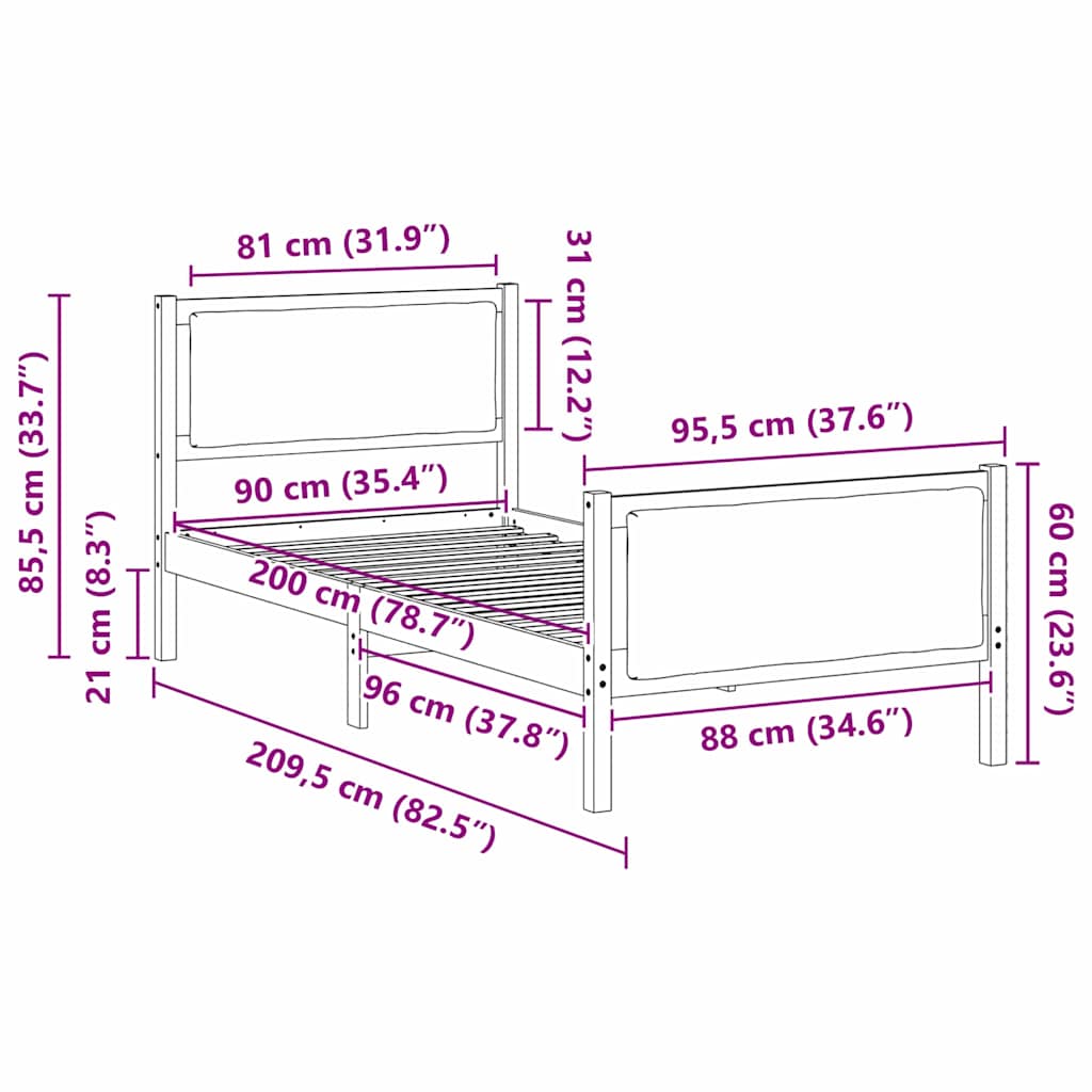 Sengestel med hovedgærde Sort 90 x 200 cm Stof