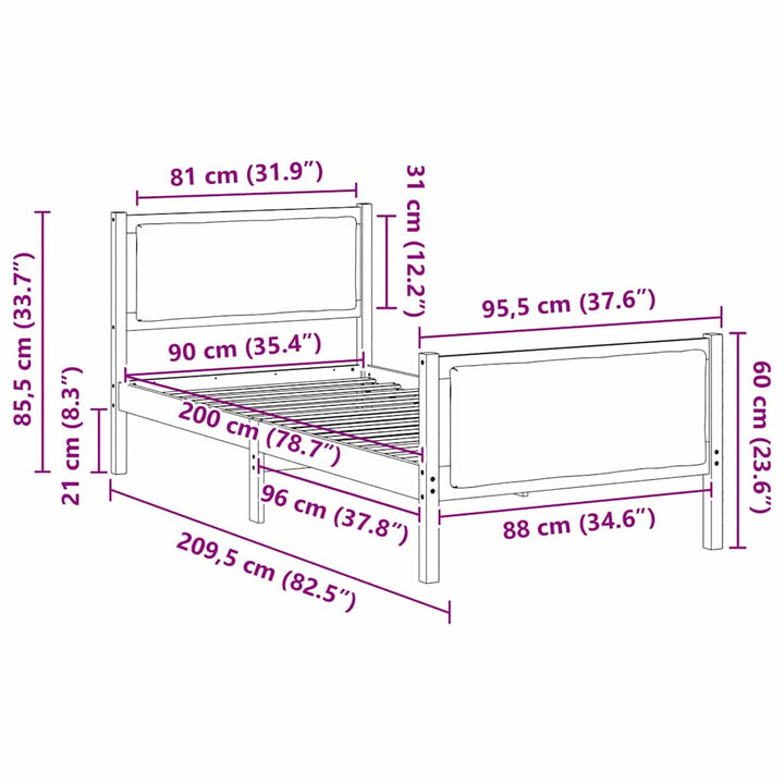 Sengestel med hovedgærde Sort 90 x 200 cm Stof