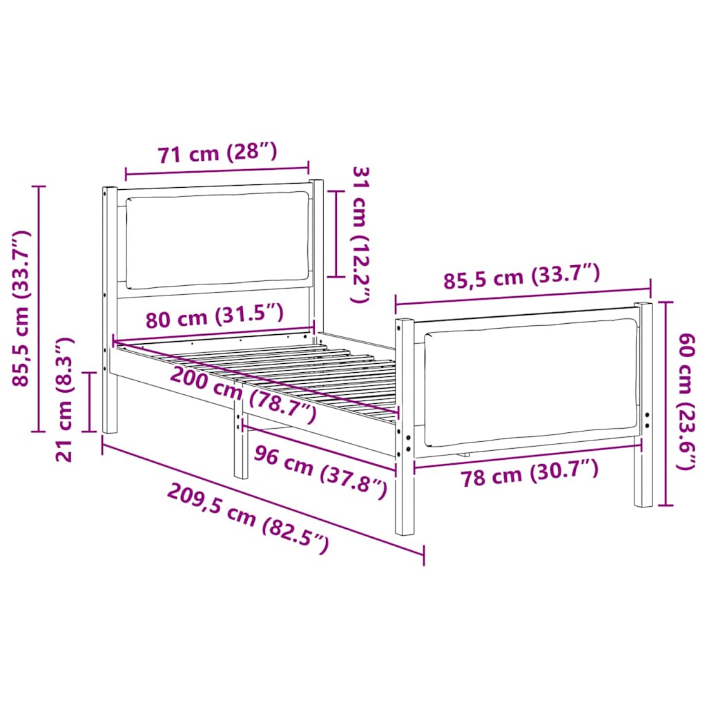 Sengestel med hovedgærde Gråbrun 80 x 200 cm Stof