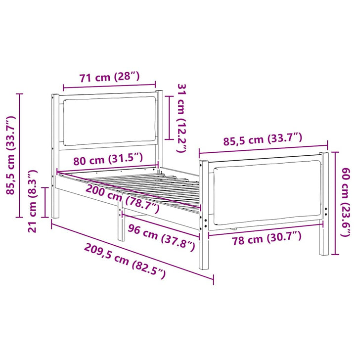 Sengestel med hovedgærde Lysegrå 80 x 200 cm Stof