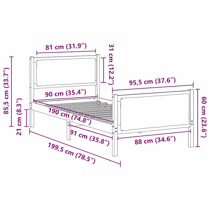 Sengestel med hovedgærde Gråbrun 90 x 190 cm Stof