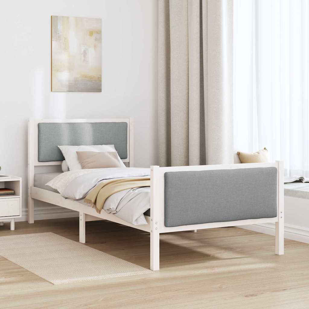 Sengestel med hovedgærde Lysegrå 90 x 190 cm Stof