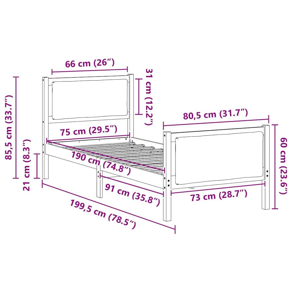 Sengestel med hovedgærde Mørkegrå 75 x 190 cm Stof
