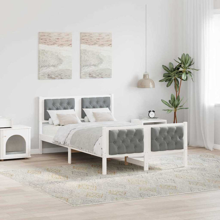 Sengestel med hovedgærde Lysegrå 120 x 200 cm Massiv fyrretræ