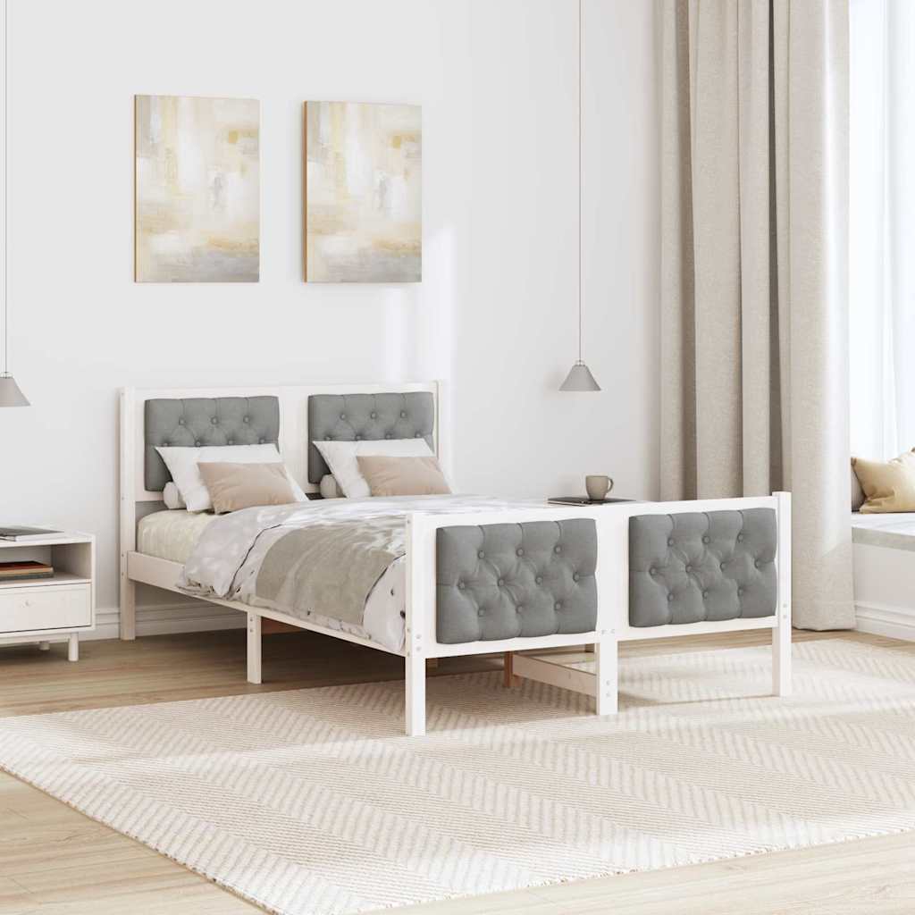 Sengestel med hovedgærde Lysegrå 120 x 200 cm Massiv fyrretræ