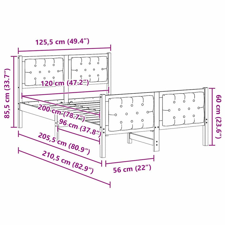 Sengestel med hovedgærde Lysegrå 120 x 200 cm Massiv fyrretræ