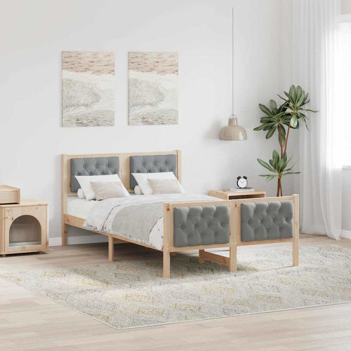Sengestel med hovedgærde Lysegrå 135 x 190 cm Massiv fyrretræ