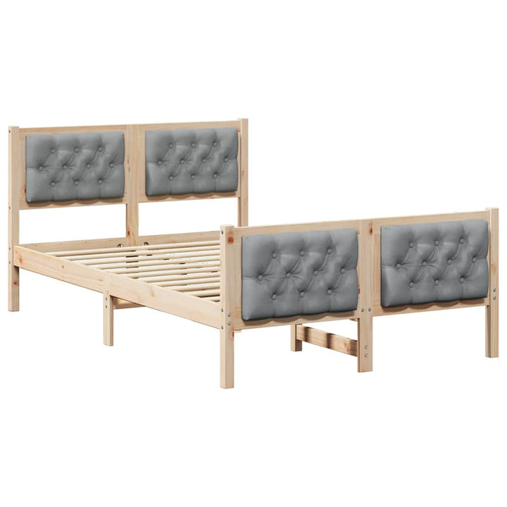 Sengestel med hovedgærde Lysegrå 135 x 190 cm Massiv fyrretræ
