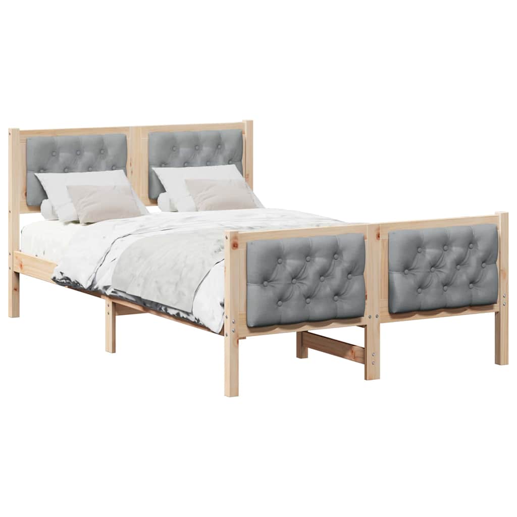 Sengestel med hovedgærde Lysegrå 135 x 190 cm Massiv fyrretræ