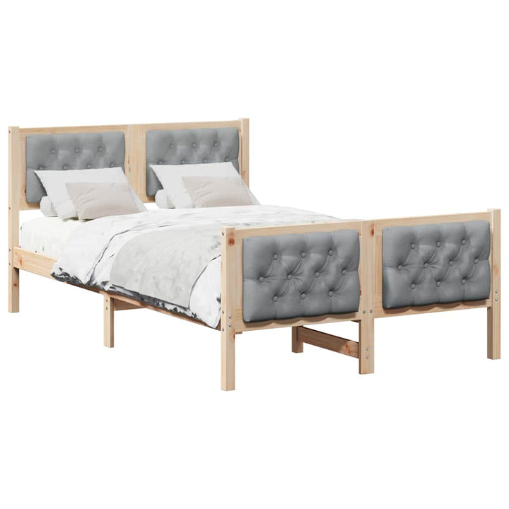 Sengestel med hovedgærde Lysegrå 135 x 190 cm Massiv fyrretræ