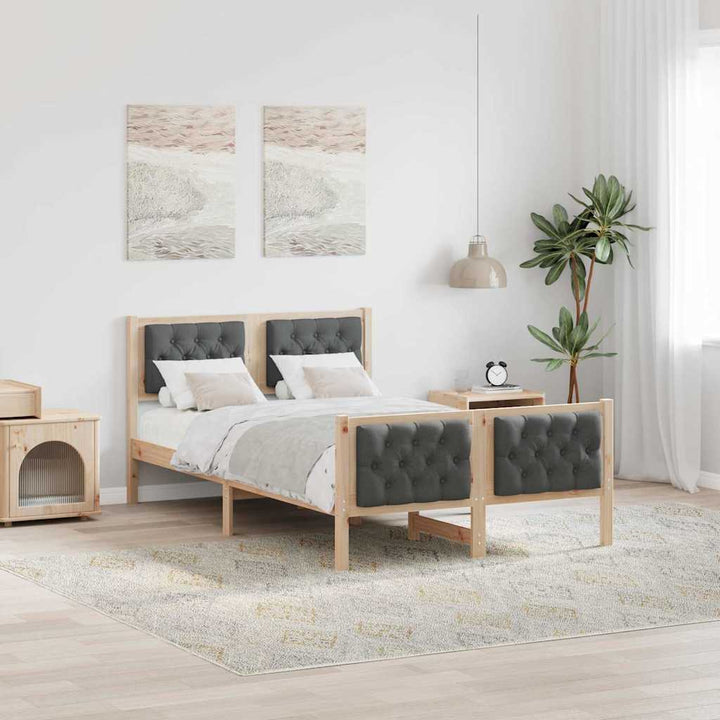 Sengestel med hovedgærde Mørkegrå 135 x 190 cm Massiv fyrretræ