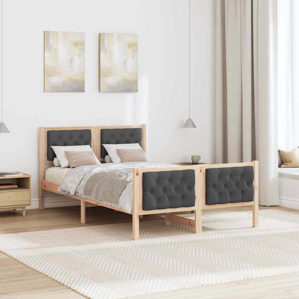 Sengestel med hovedgærde Mørkegrå 135 x 190 cm Massiv fyrretræ
