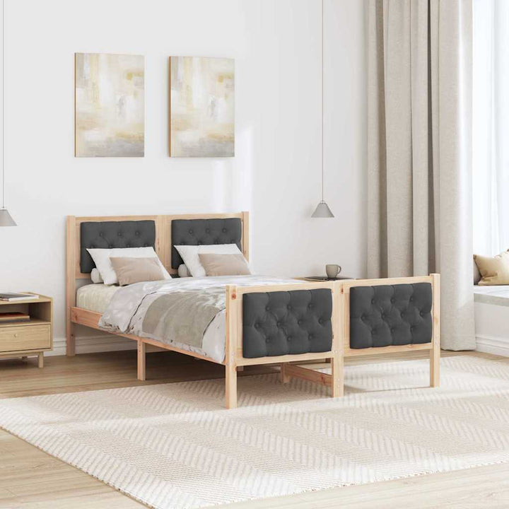 Sengestel med hovedgærde Mørkegrå 135 x 190 cm Massiv fyrretræ