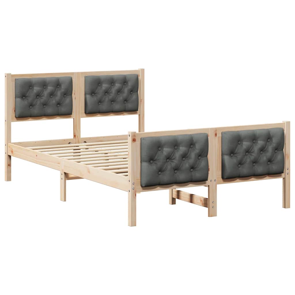 Sengestel med hovedgærde Mørkegrå 135 x 190 cm Massiv fyrretræ