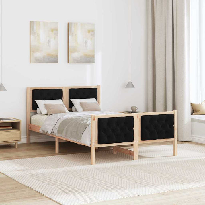 Sengestel med hovedgærde Sort 135 x 190 cm Massiv fyrretræ