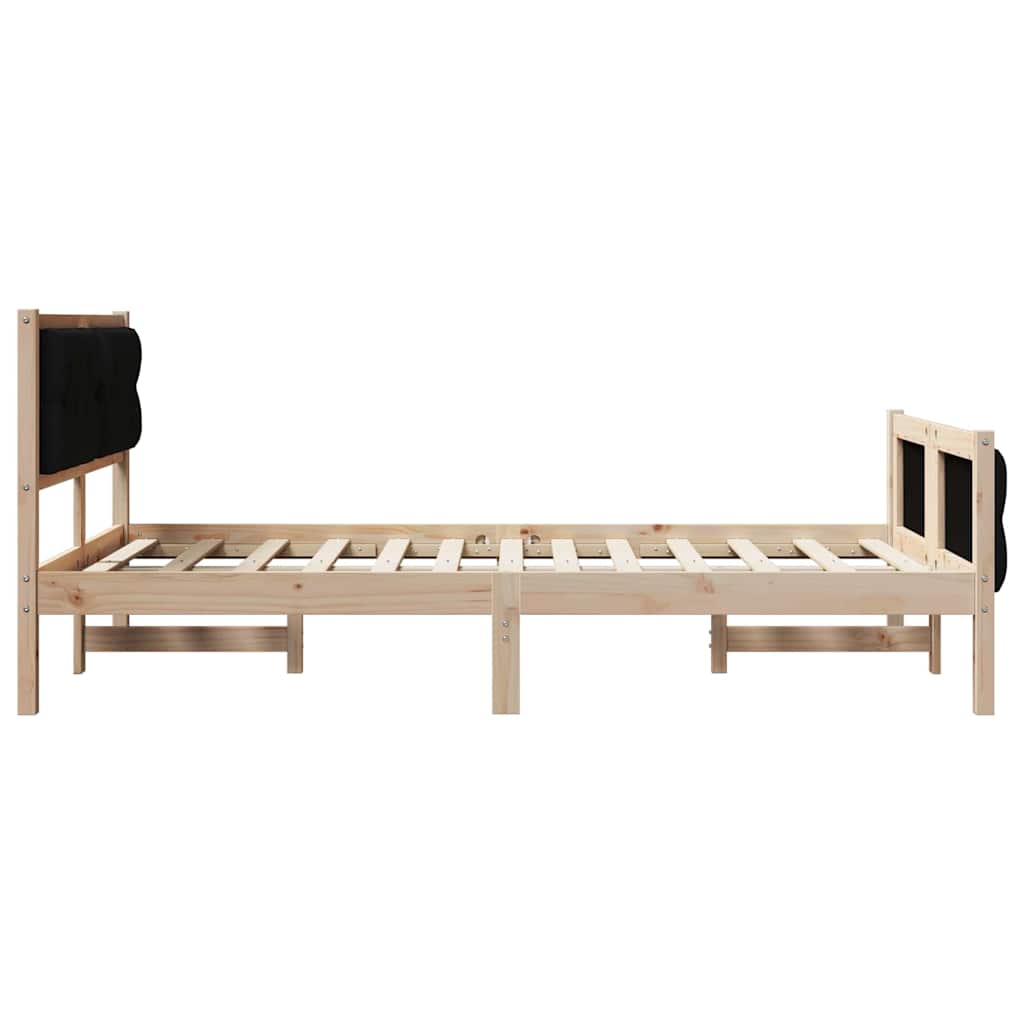 Sengestel med hovedgærde Sort 135 x 190 cm Massiv fyrretræ